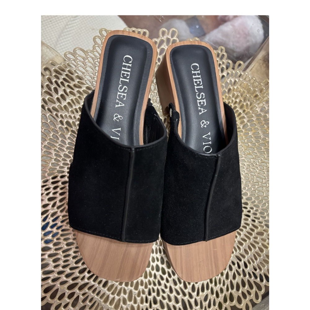 Chelsea & Violet Black Studded Slide Sandals Women US 7.5 Suede Slip On Comfort